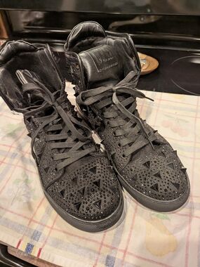 J75 Jump Stratos Black Studded High-Top Sneakers Men's 10